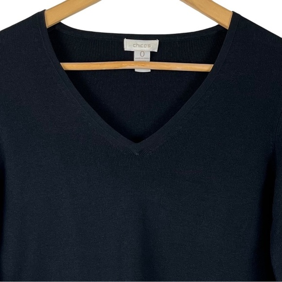 Chico’s Silk Blend V-Neck Sweater Black Size 0 (S) 54% Silk - Picture 4 of 9
